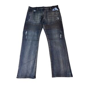 Southpole Mens Moto Stretch Distressed Jeans Dark Wash Ribbed Knee Size 44x32